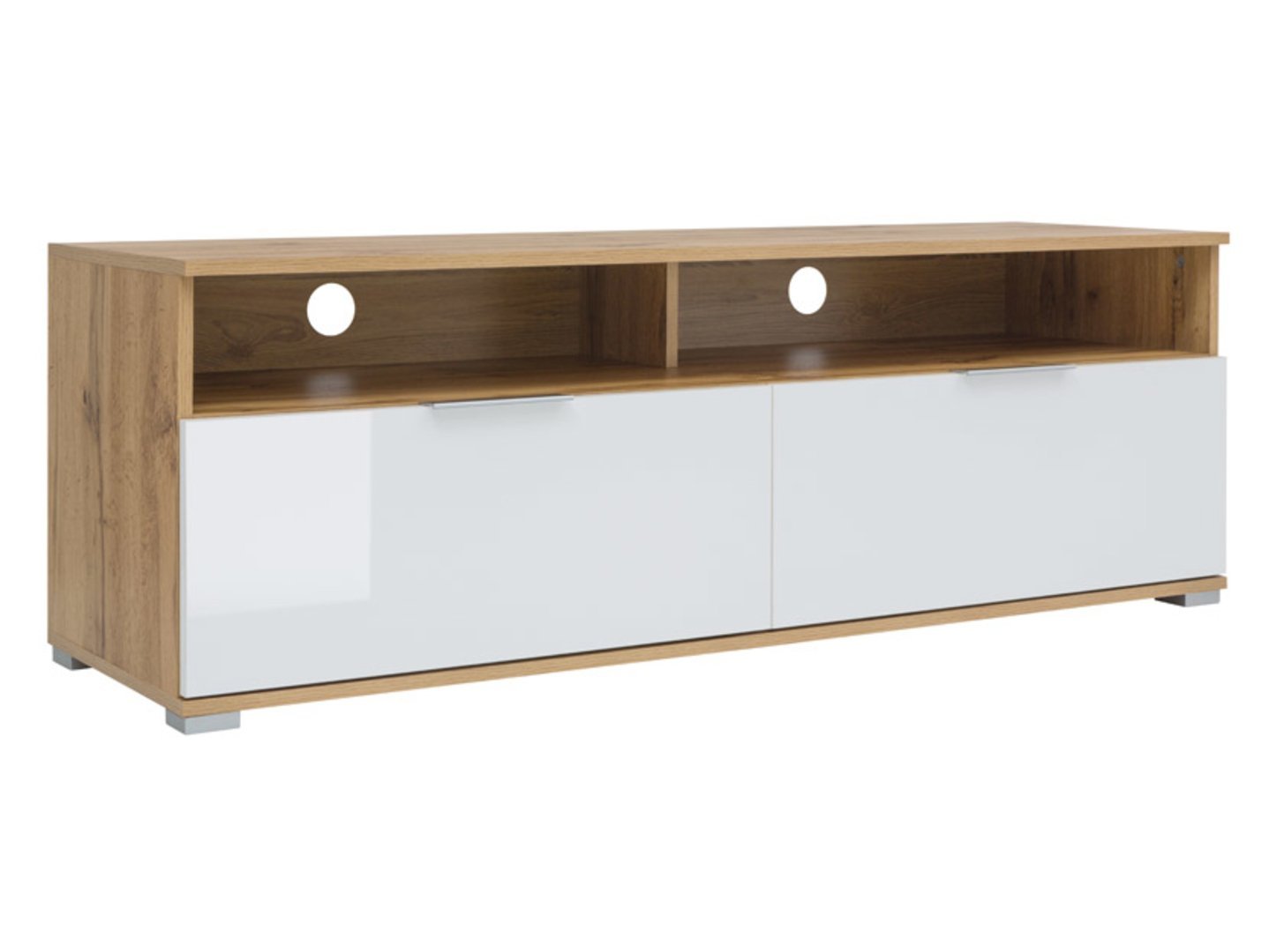 TV cabinet with two drawers ZELE 135 cm Wotan oak/glossy white