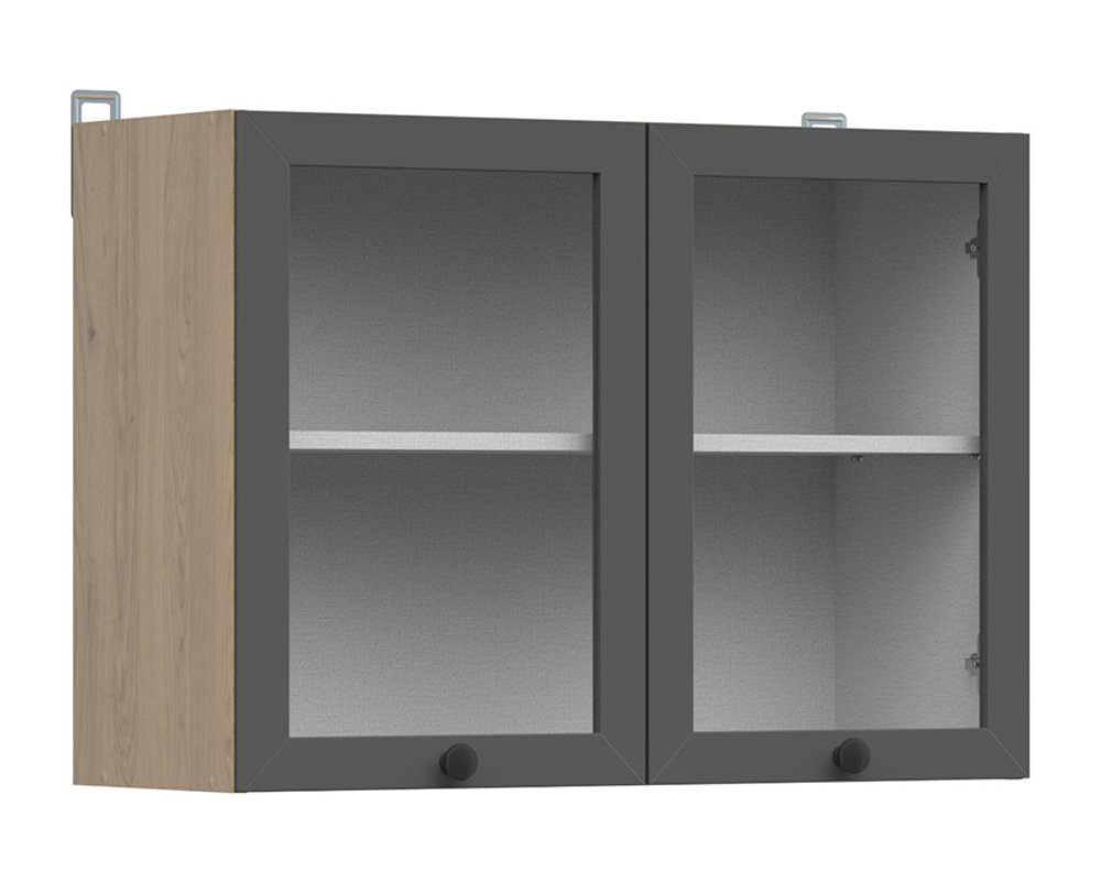 Wall cabinet with display case 80x57 cm JUNONA LINE bernstein/graphite color