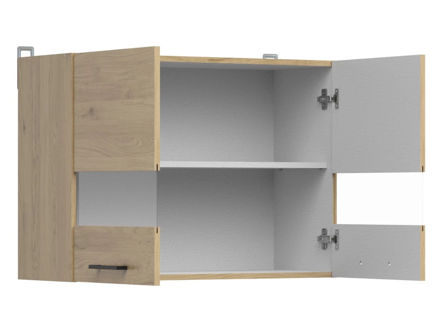 Wall cabinet with display case, 80x57 cm, JUNONA LINE, oak color Bernstein/oak color Bernstein - Image 2
