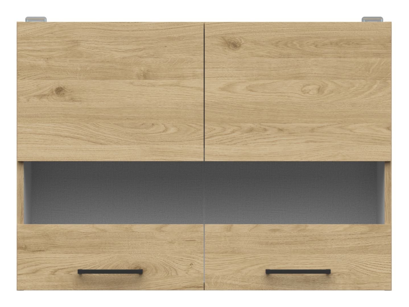 Wall cabinet with display case, 80x57 cm, JUNONA LINE, oak color Bernstein/oak color Bernstein - Image 3