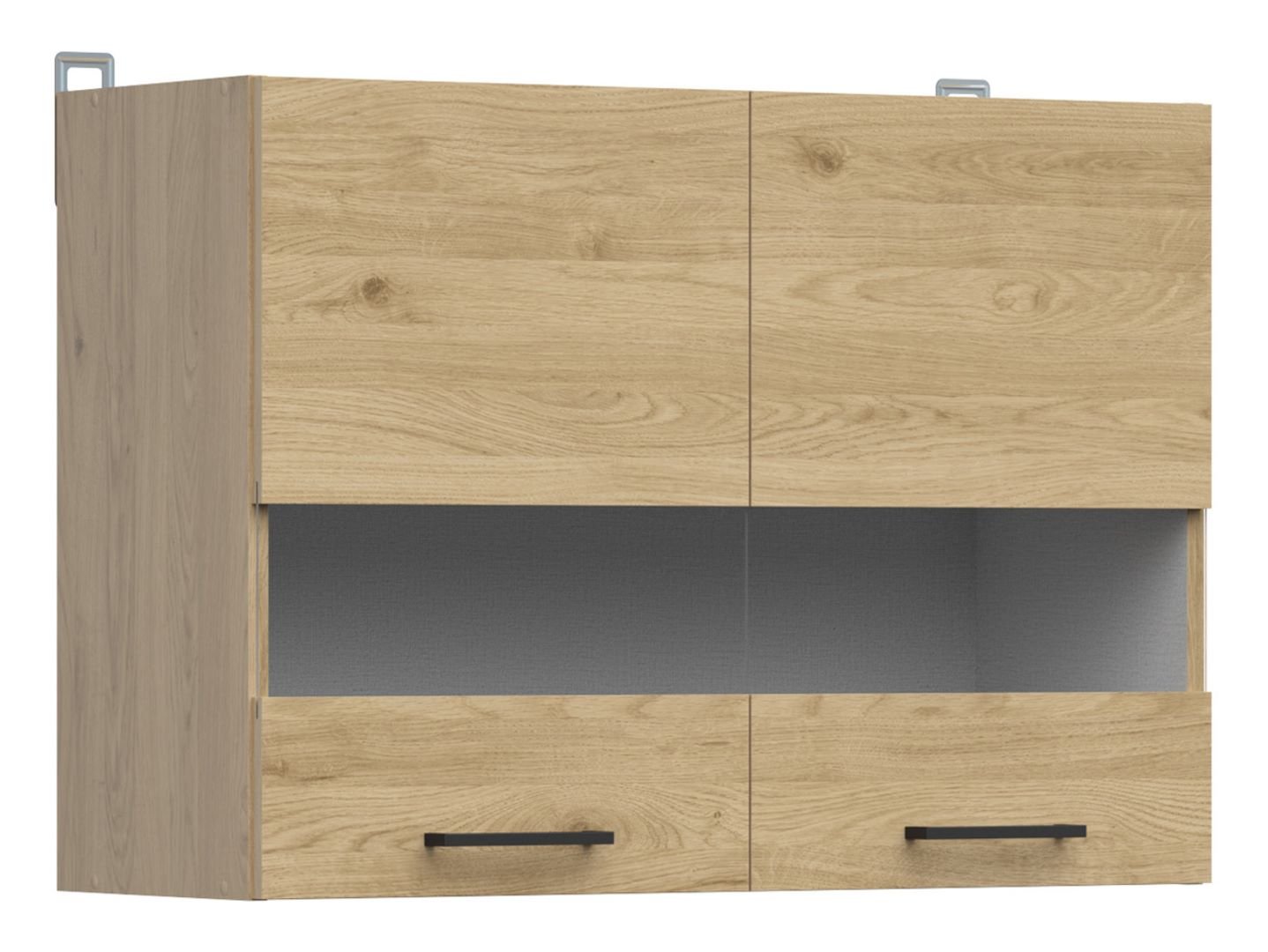 Wall cabinet with display case, 80x57 cm, JUNONA LINE, oak color Bernstein/oak color Bernstein
