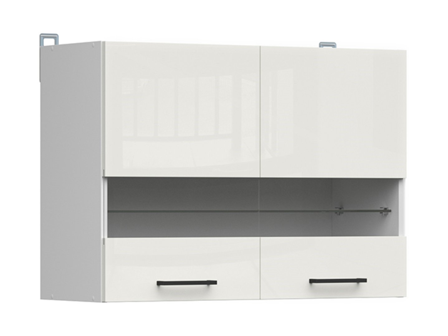 Wall cabinet with display case, 80x57 cm, JUNONA LINE, white/chalk gloss color