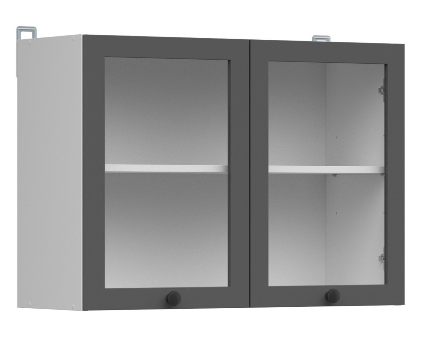 Wall cabinet with display case 80x57 cm JUNONA LINE, white/graphite