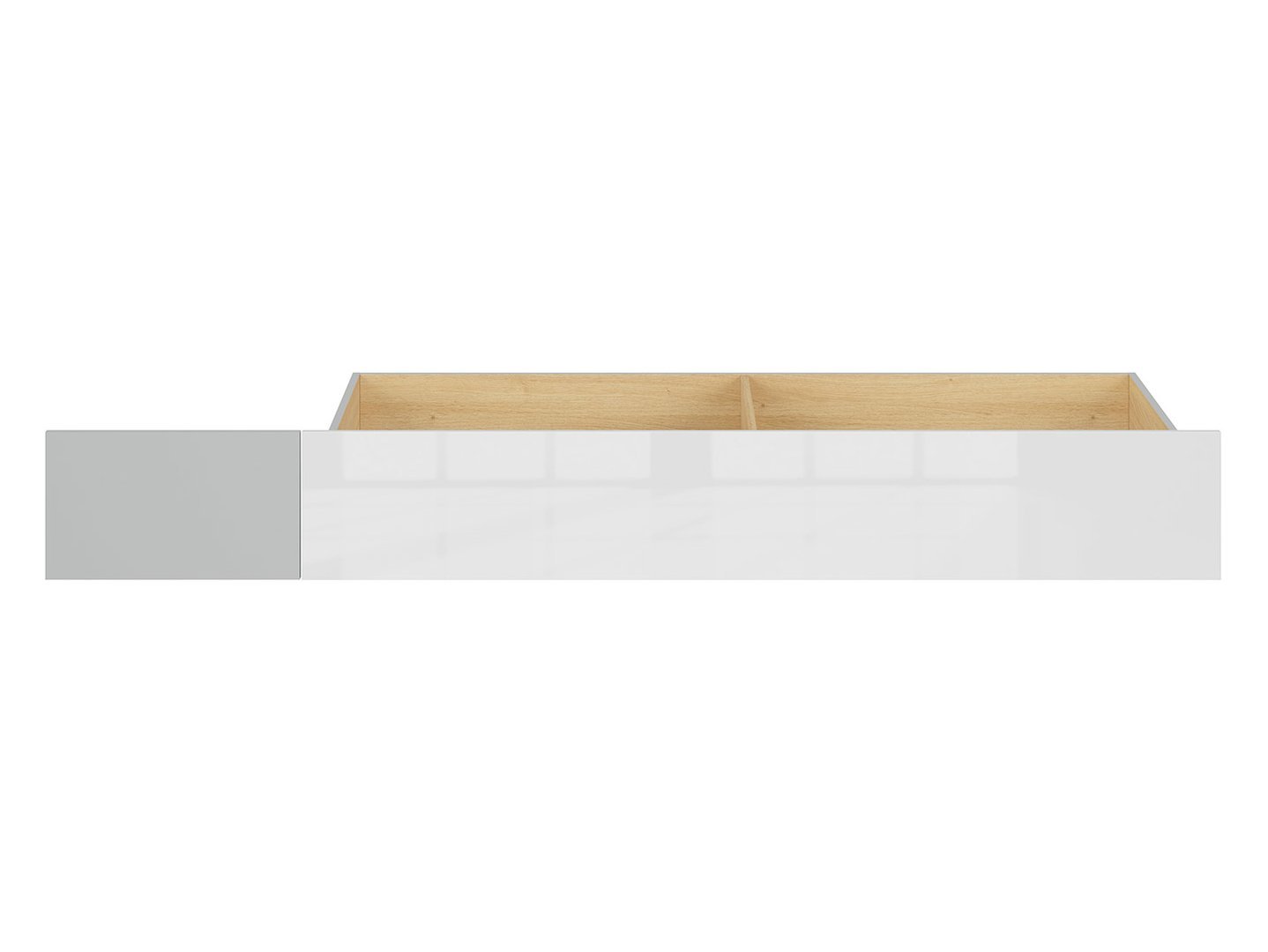 NANDU bed drawer light grey/polished oak/glossy white