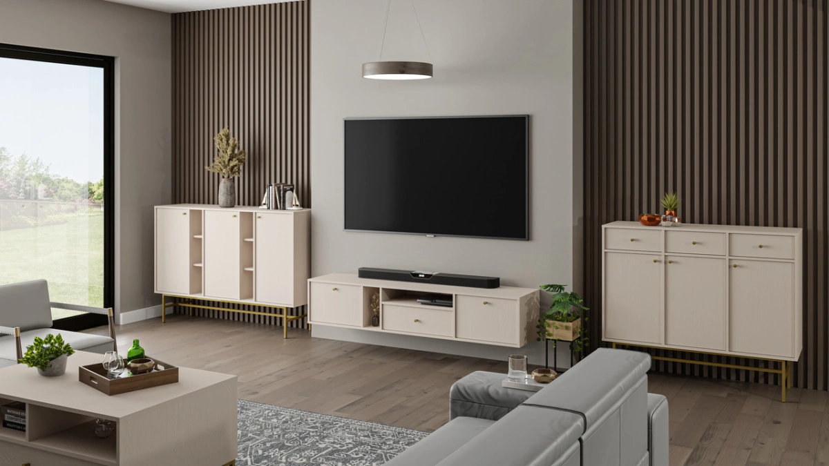 Chest of drawers "Tokyo 3F" with cabinets and niches, beige - Image 5