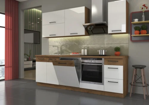 Vigo kitchen, 240 cm, white, glossy