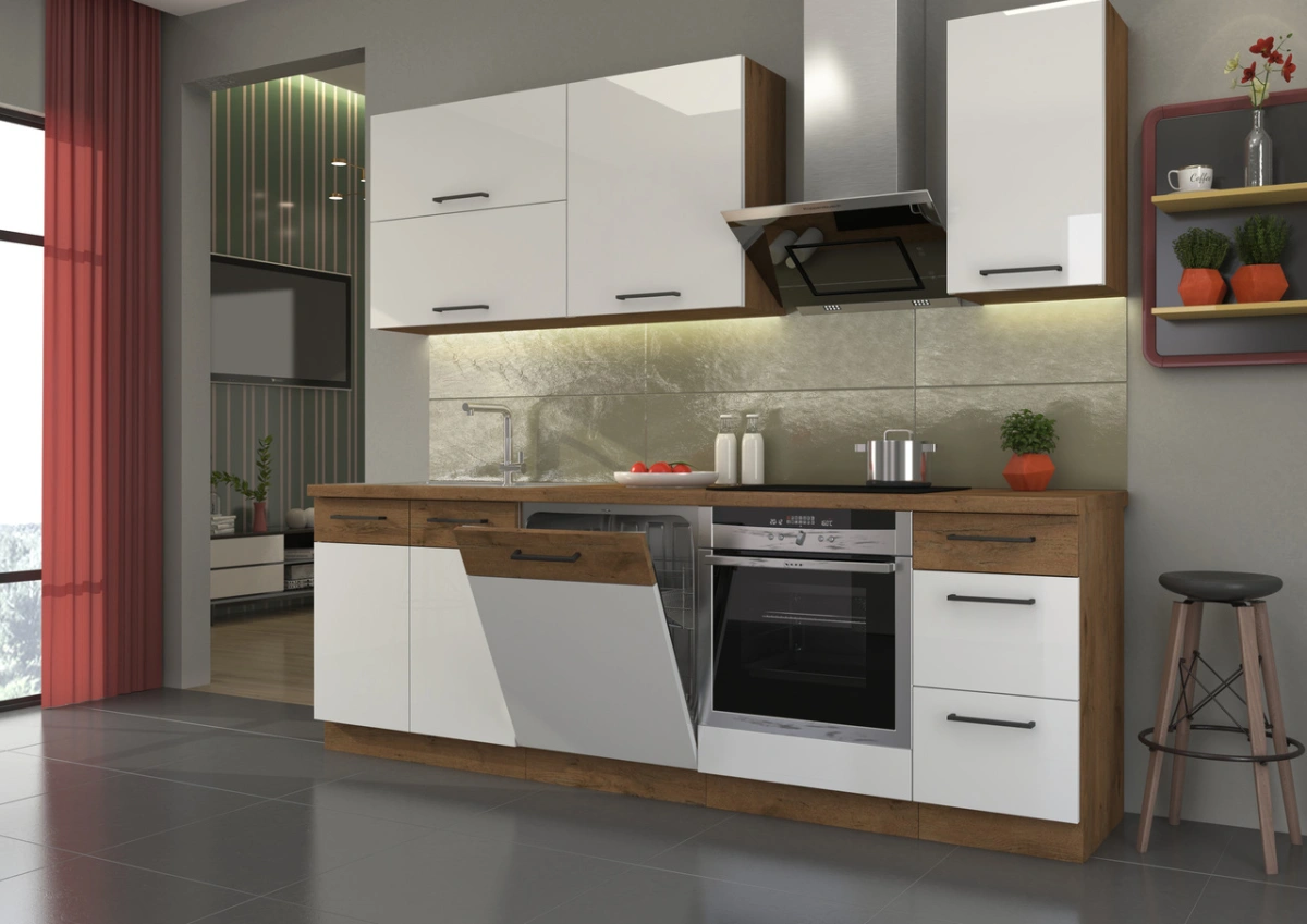 Vigo kitchen, 240 cm, white, glossy
