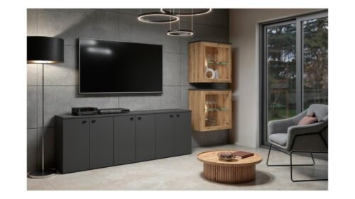 Two-door display cabinet “System 64”, oak color