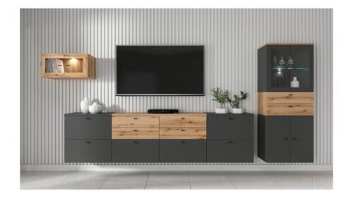 Two-door display cabinet “System 64” in graphite color