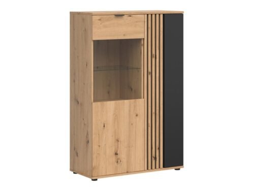 Vabres two-door display cabinet, 90 cm, artistic oak slats