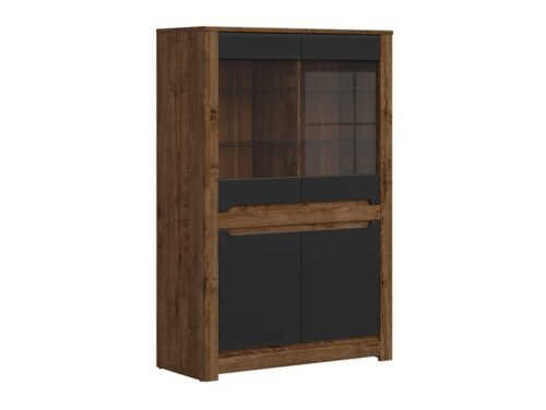 Two-door display cabinet with two glass fronts RUSO 104 cm, ash oak/matte black