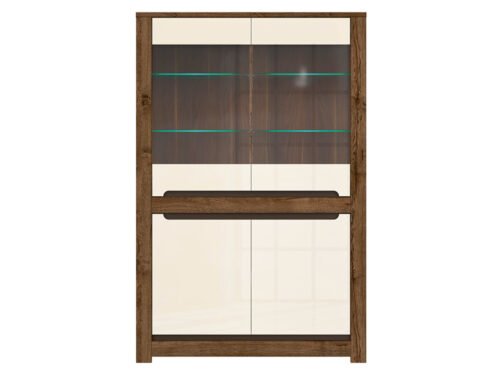 Two-door display case with two glass fronts RUSO 104 cm, ash oak color/pearl gloss