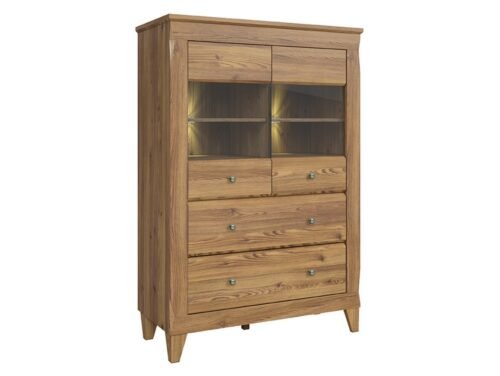 BERGEN two-door display cabinet with two drawers, 102 cm, golden Sibiu larch color