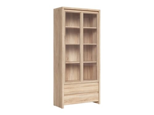 Two-door display cabinet with two drawers KASPIAN, 90 cm, Sonoma oak/Sonoma oak