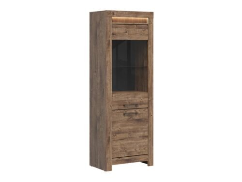 TORIN single-door display cabinet, 70.5 cm, oak brown, ribbed pattern