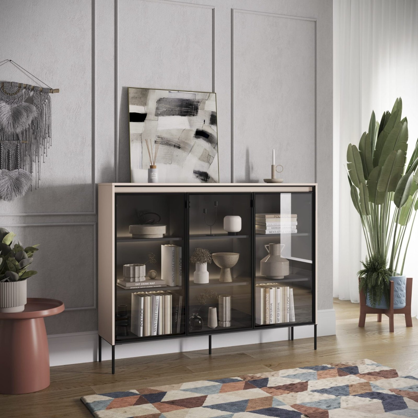 TREND 08 glass display case, beige / black legs - Image 2