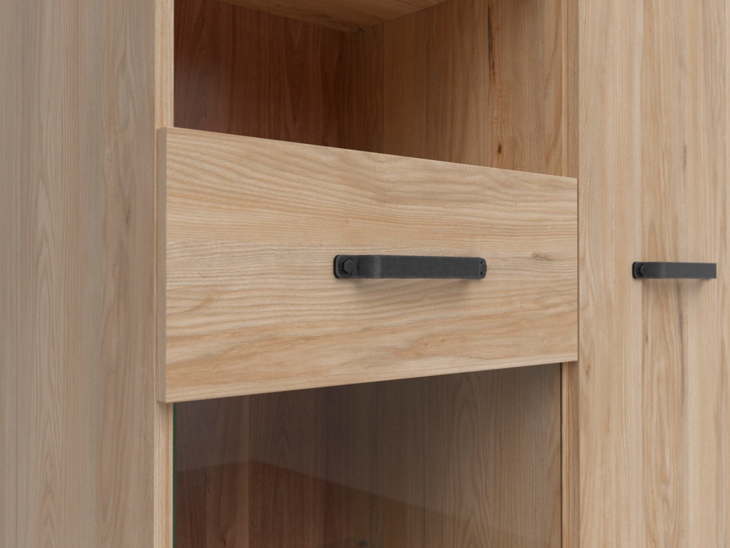 Low single-door display cabinet with glass front LARA 90 cm, Belarusian ash - Image 4
