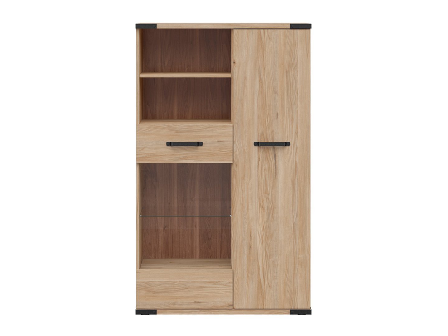 Low single-door display cabinet with glass front LARA 90 cm, Belarusian ash