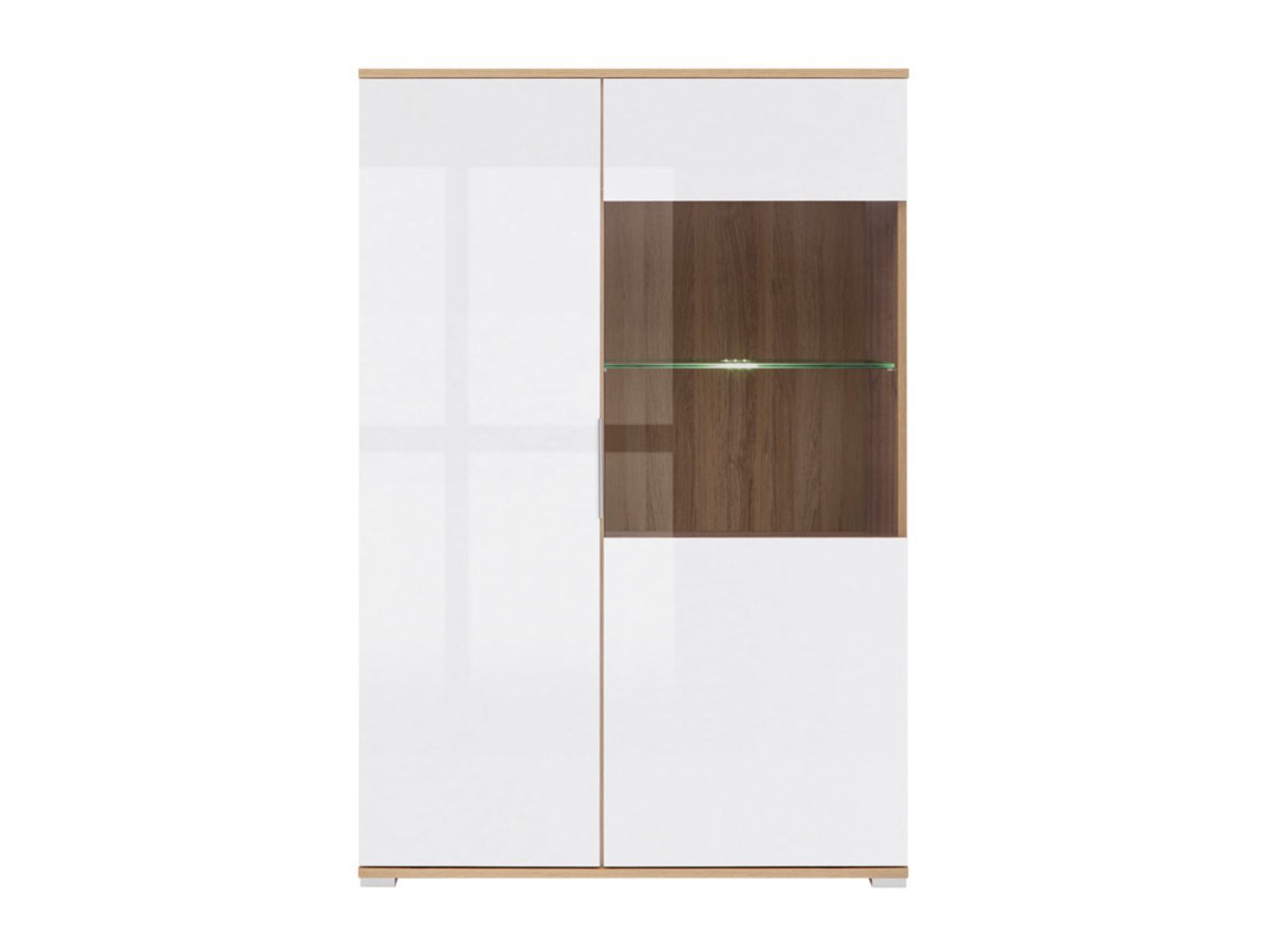 Low single-door display cabinet with glass front ZELE 90 cm Wotan oak/glossy white