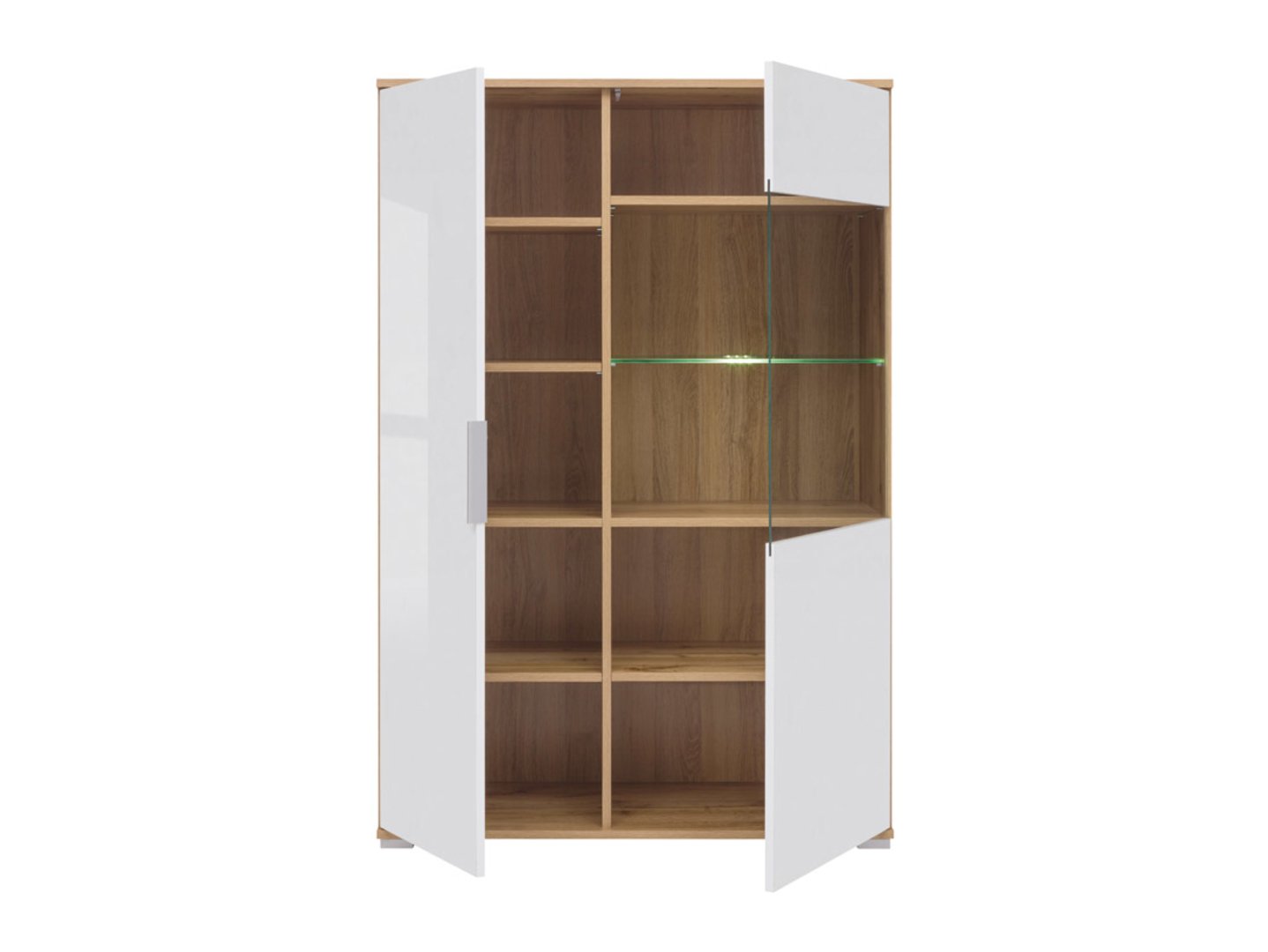 Low single-door display cabinet with glass front ZELE 90 cm Wotan oak/glossy white - Image 2