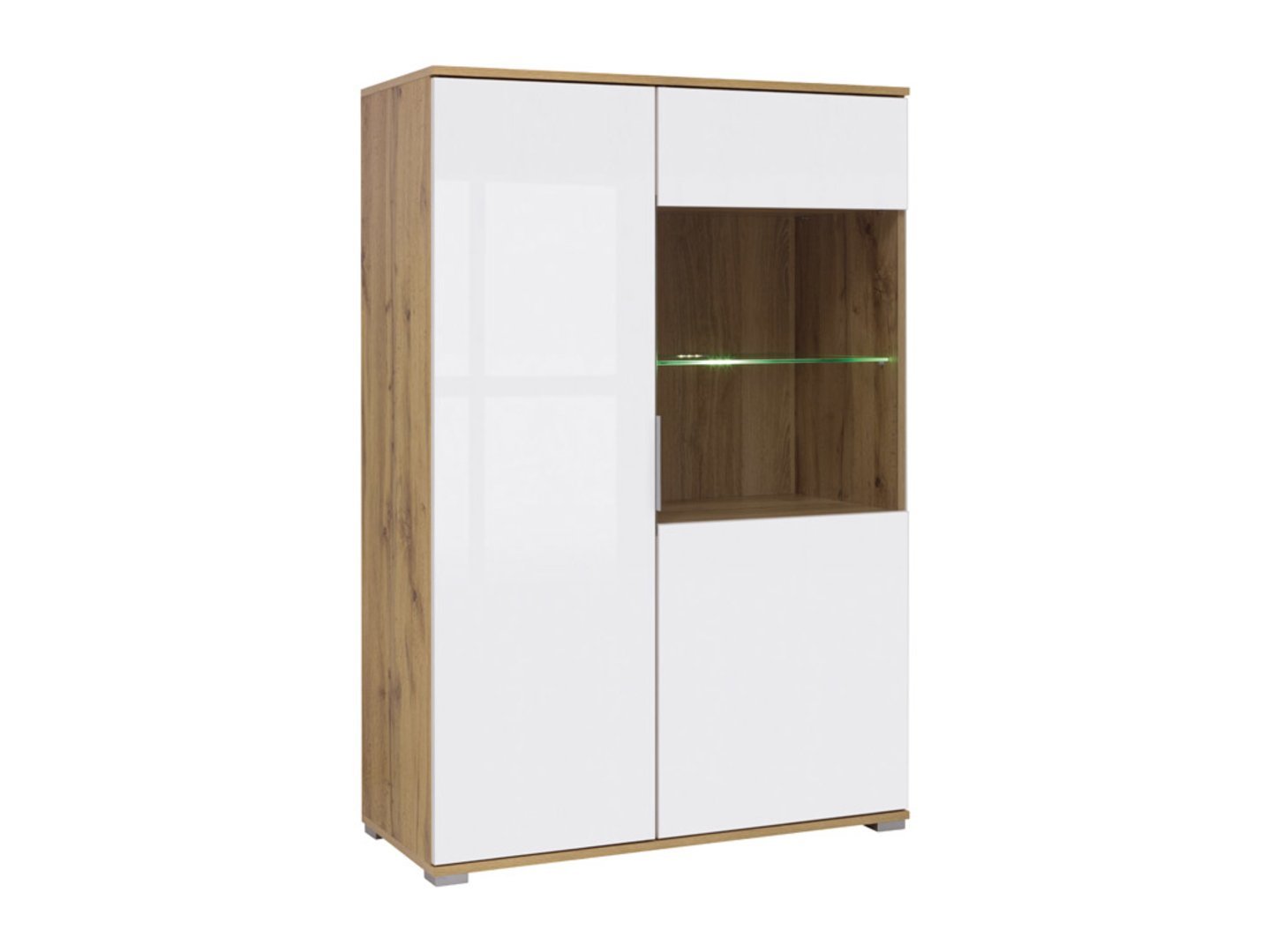 Low single-door display cabinet with glass front ZELE 90 cm Wotan oak/glossy white - Image 5