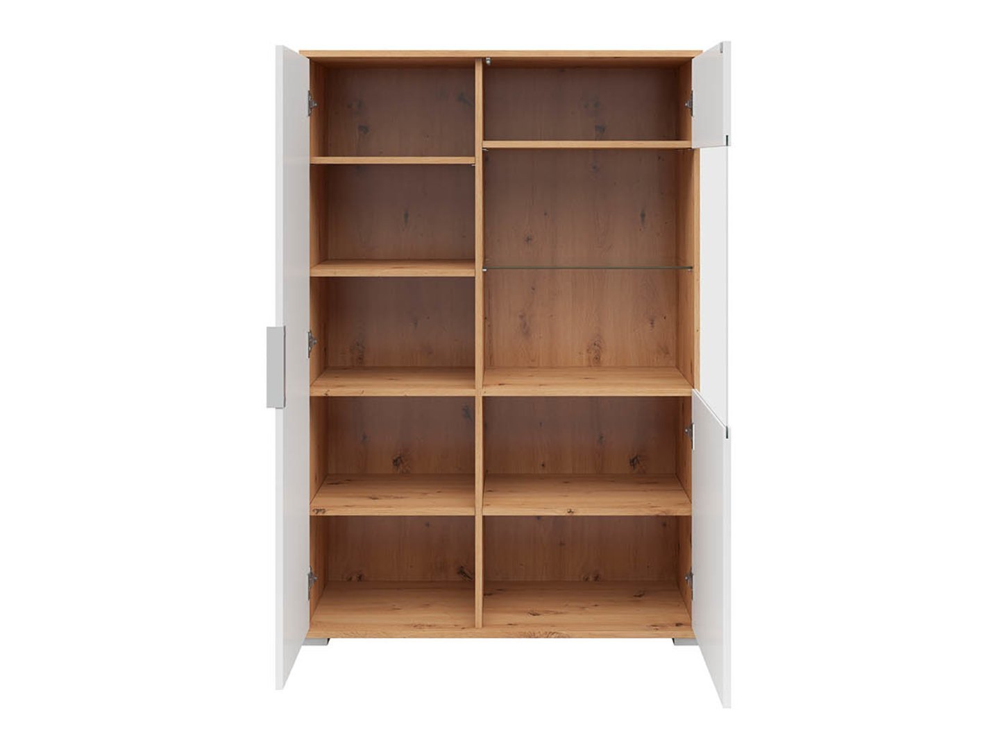 ZELE low single-door display cabinet with glass front, 90 cm, faux oak / glossy white - Image 3