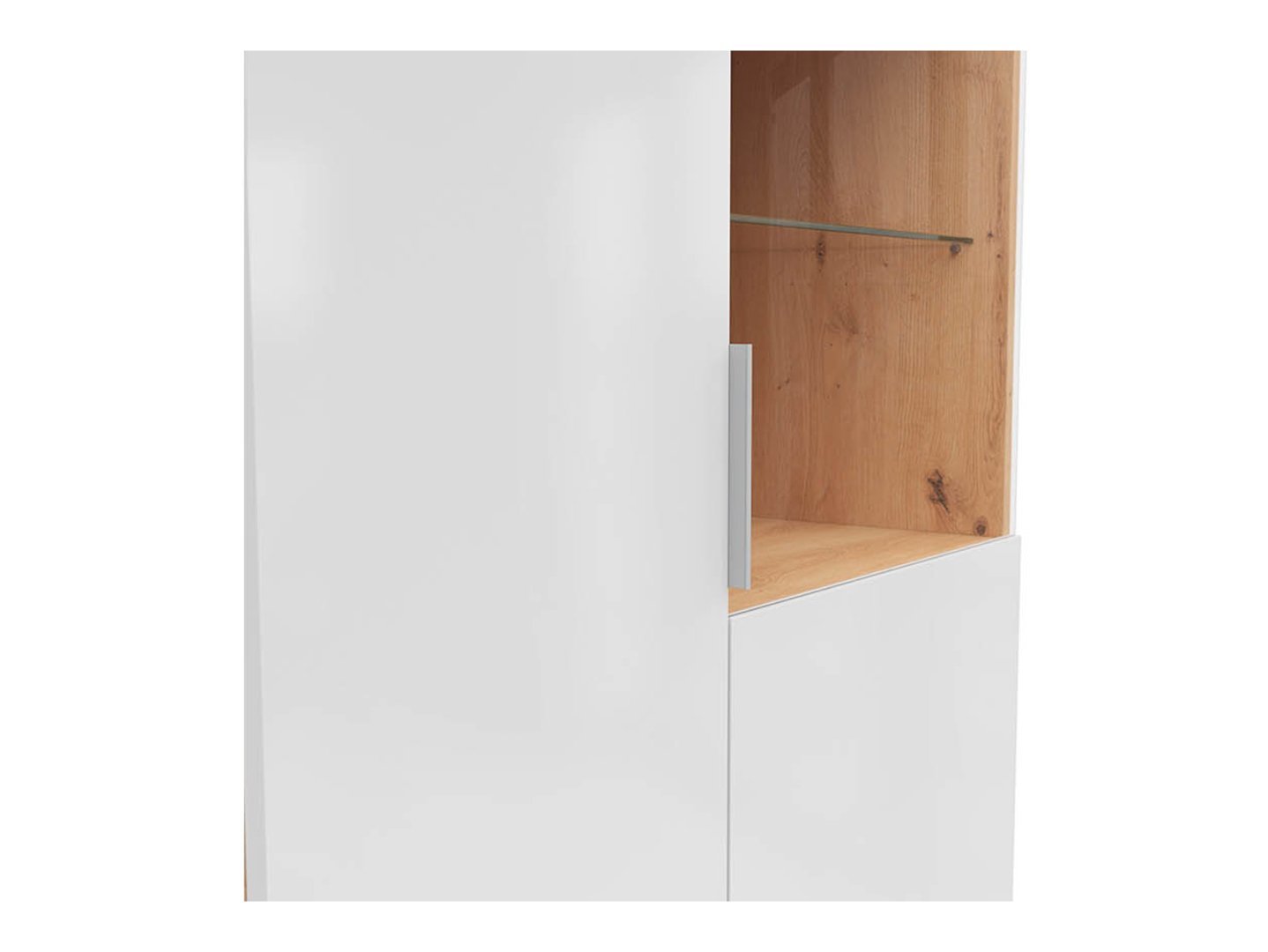 ZELE low single-door display cabinet with glass front, 90 cm, faux oak / glossy white - Image 4