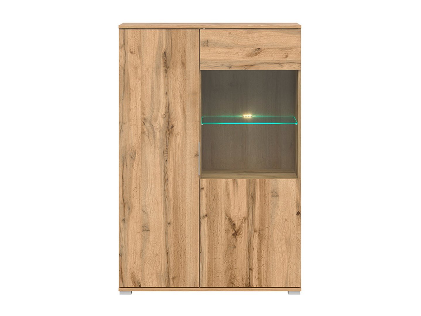 Low single-door display cabinet with glass front ZELE 90 cm Wotan oak/glossy white - Image 2