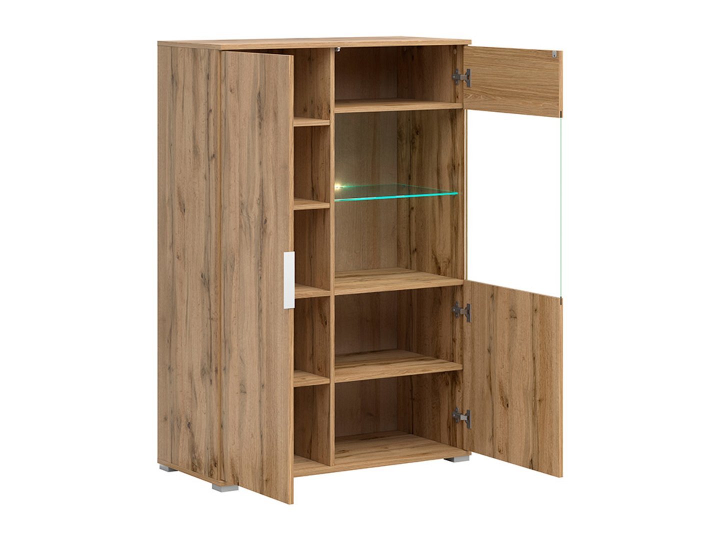 Low single-door display cabinet with glass front ZELE 90 cm Wotan oak/glossy white - Image 3