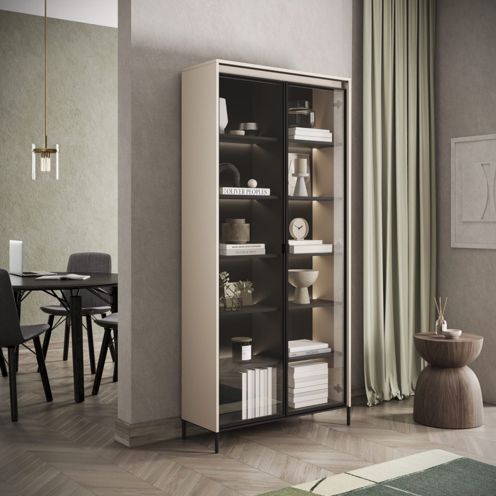 TREND 07 display case with lighting, beige / black legs - Image 3