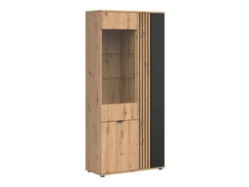 Vabres three-door display cabinet, 90 cm, artistic oak slats