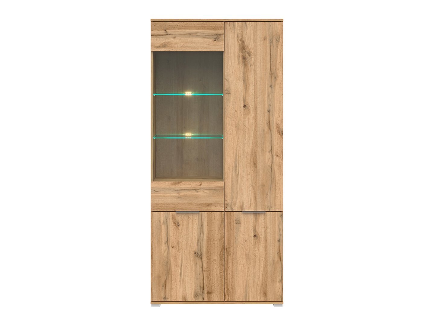 ZELE three-door display cabinet with glass front, 90 cm, Wotan oak/glossy white - Image 2