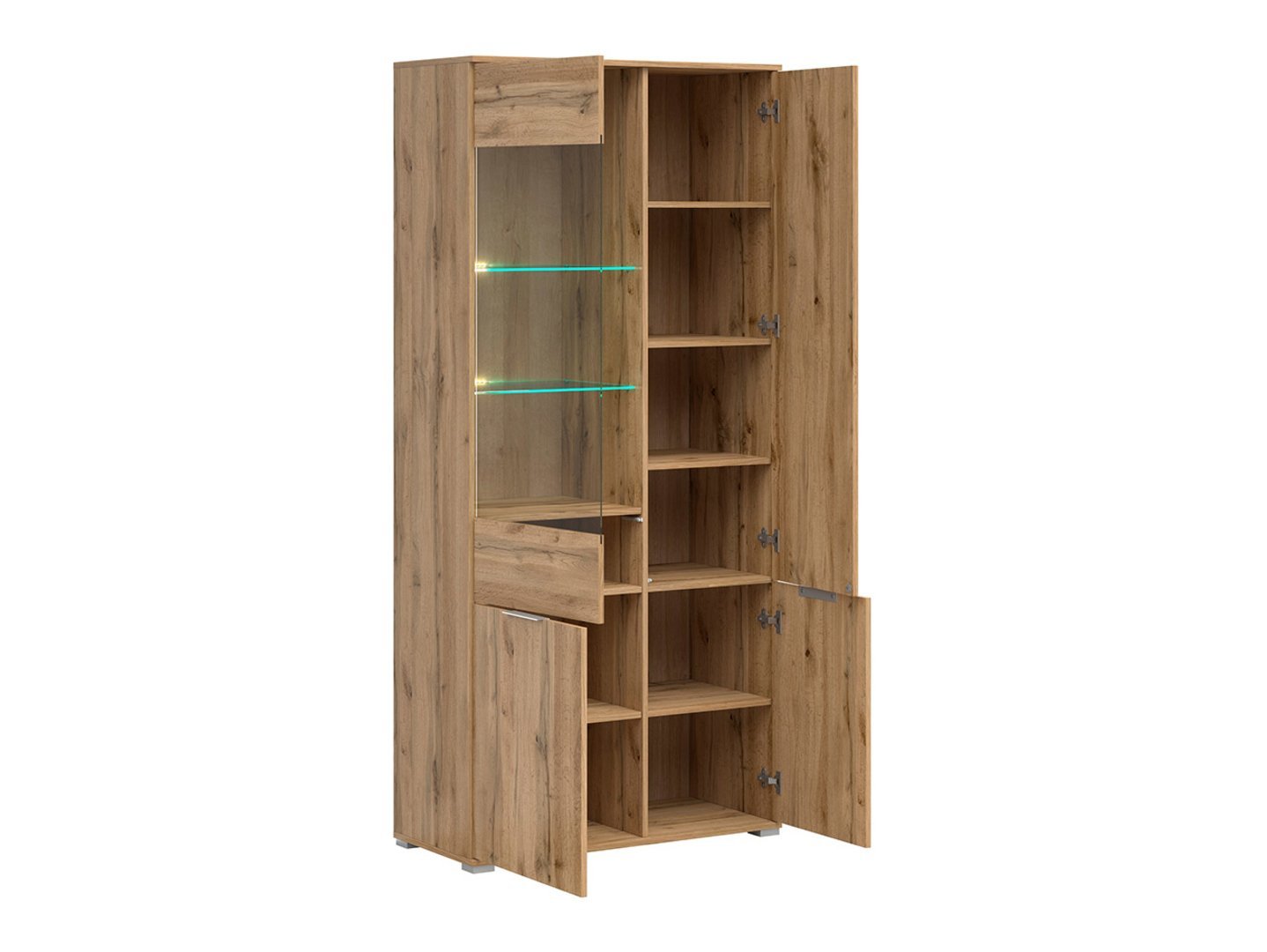 ZELE three-door display cabinet with glass front, 90 cm, Wotan oak/glossy white - Image 3