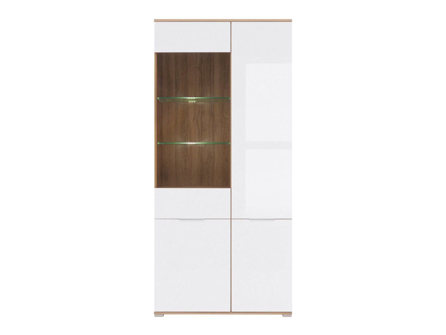ZELE three-door display cabinet with glass front, 90 cm, Wotan oak/glossy white - Image 2