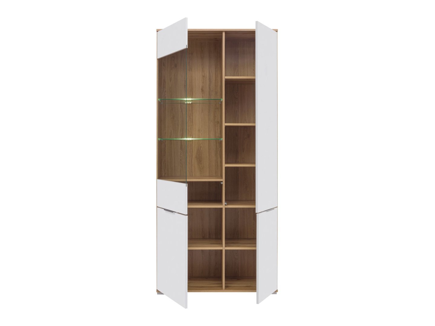 ZELE three-door display cabinet with glass front, 90 cm, Wotan oak/glossy white - Image 3