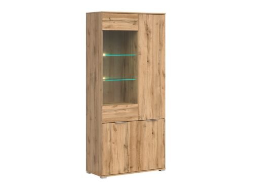 ZELE three-door display cabinet with glass front, 90 cm, Wotan oak/glossy white