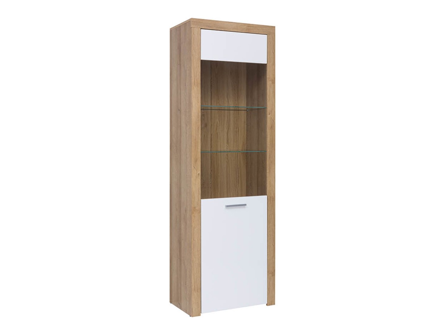 BALDER tall display cabinet 62 cm, Riviera oak/glossy white