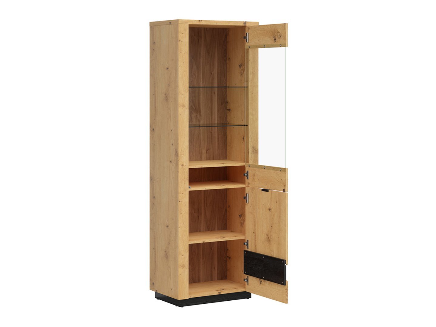 Tall single-door display cabinet with glass OSTIA 66.5 cm, artistic oak color/glossy black color - Image 2
