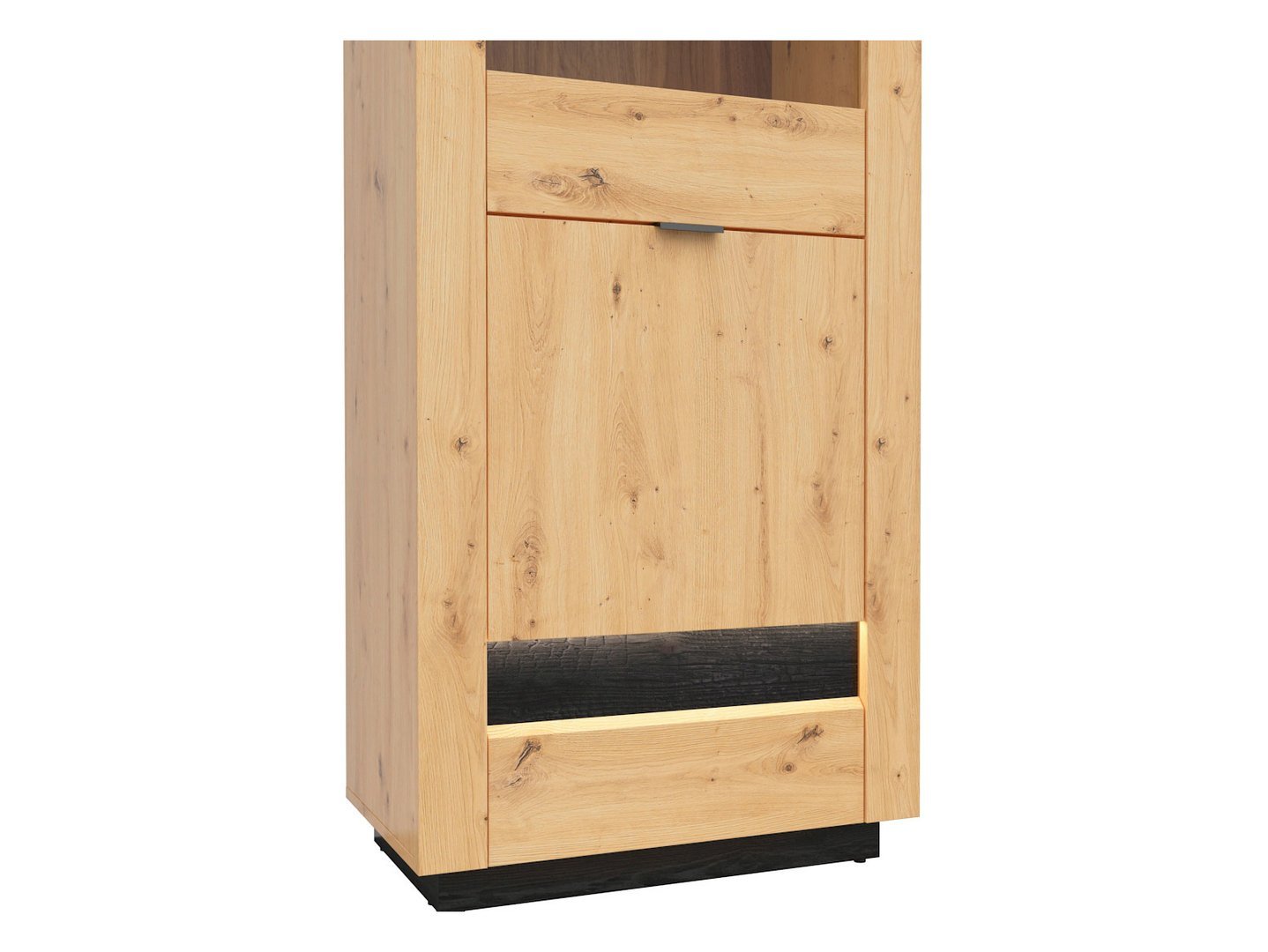 Tall single-door display cabinet with glass OSTIA 66.5 cm, artistic oak color/glossy black color - Image 3