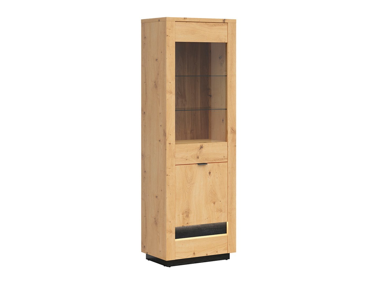 Tall single-door display cabinet with glass OSTIA 66.5 cm, artistic oak color/glossy black color - Image 5
