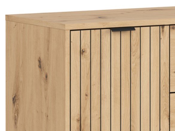 Tall display case with glass doors LAMEA 60 cm, artificial oak color - Image 2