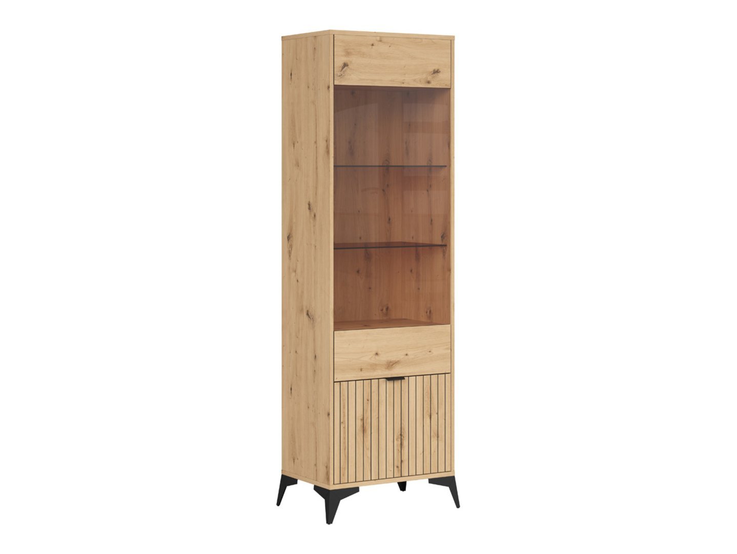 Tall display case with glass doors LAMEA 60 cm, artificial oak color - Image 5