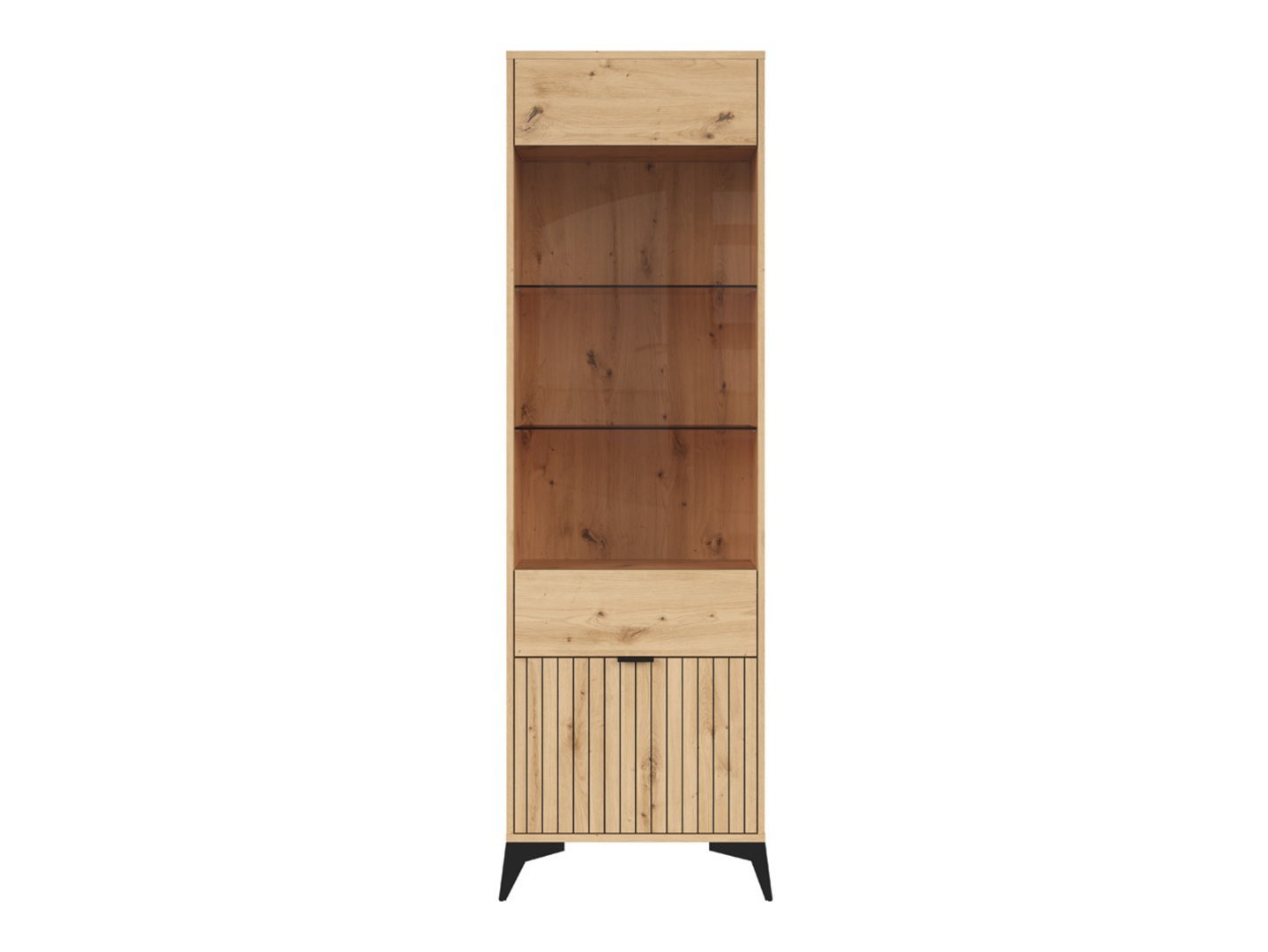 Tall display case with glass doors LAMEA 60 cm, artificial oak color - Image 6