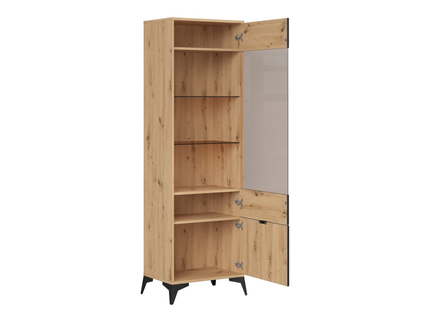 Tall display case with glass doors LAMEA 60 cm, artificial oak color - Image 7
