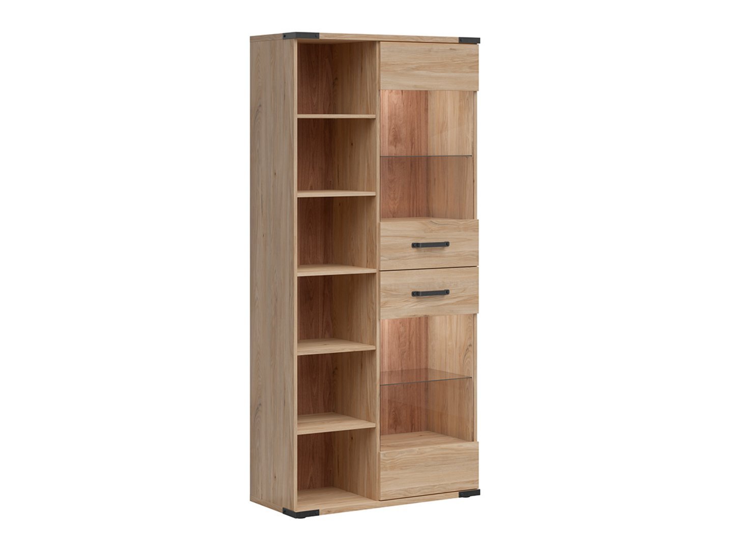 Showcase with two glass fronts and LARA shelf 90 cm, Belarusian ash - Image 3