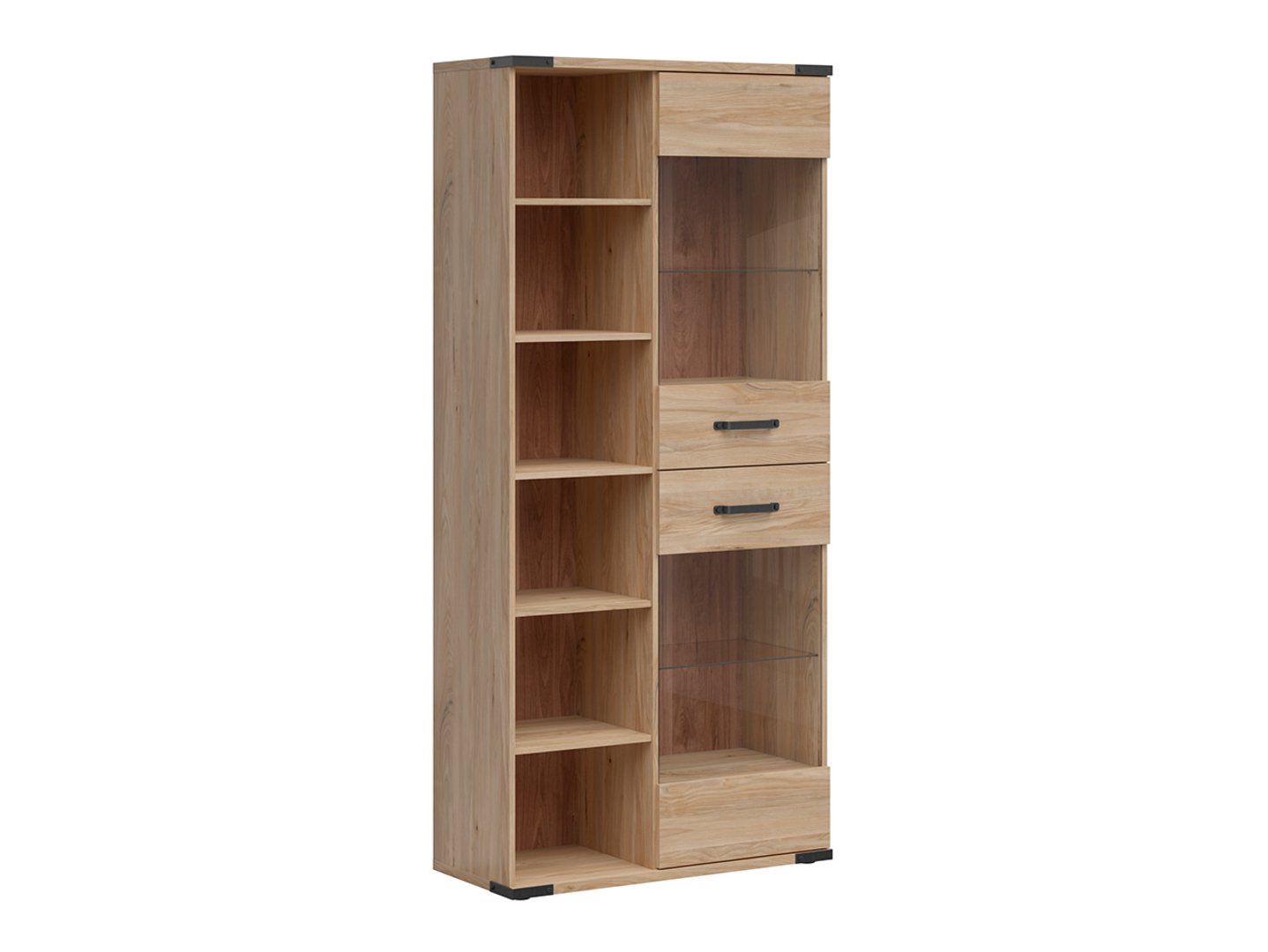 Showcase with two glass fronts and LARA shelf 90 cm, Belarusian ash - Image 5