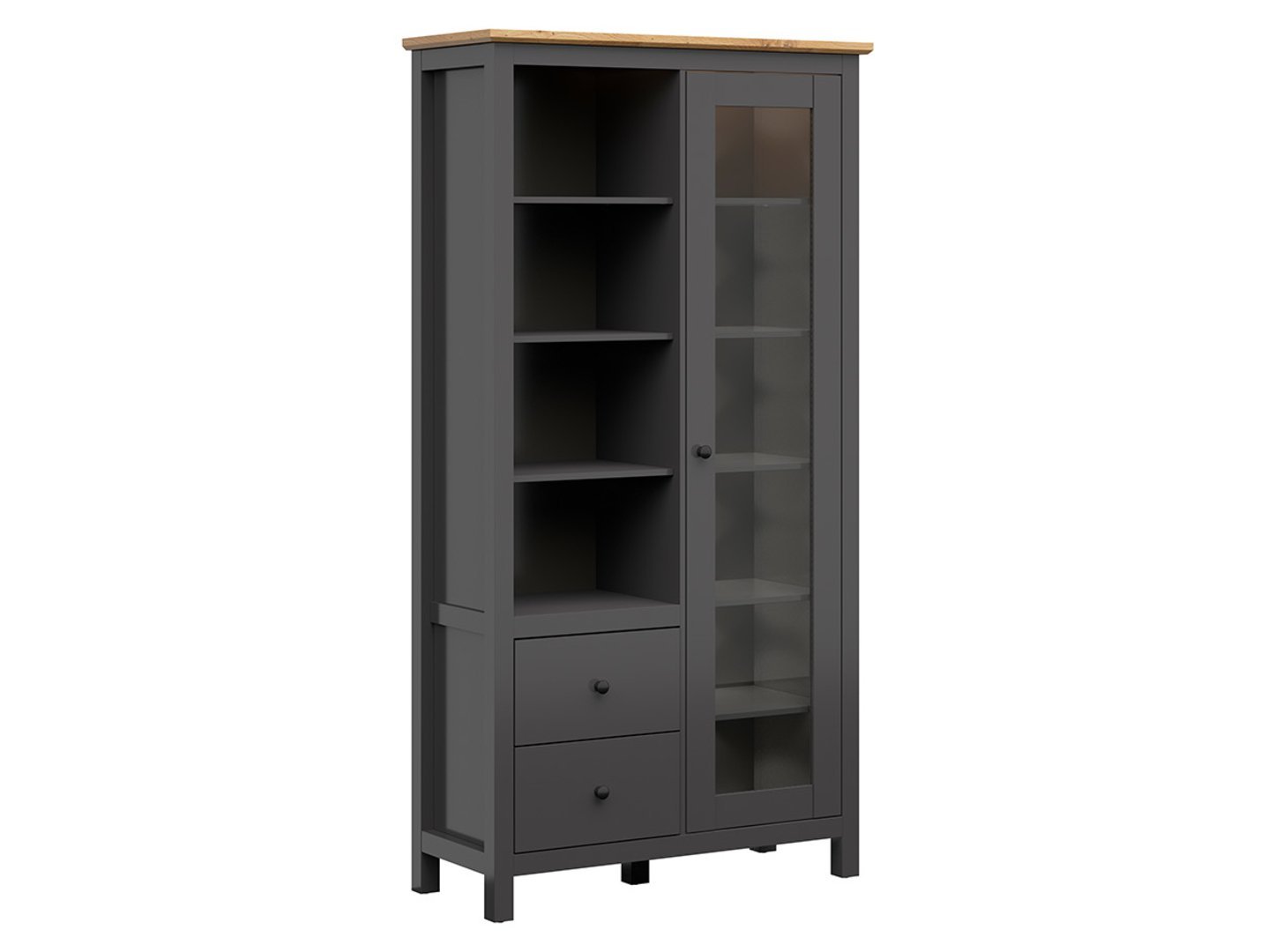 HESEN display cabinet with shelf and two drawers, 106 cm, graphite/artisan oak