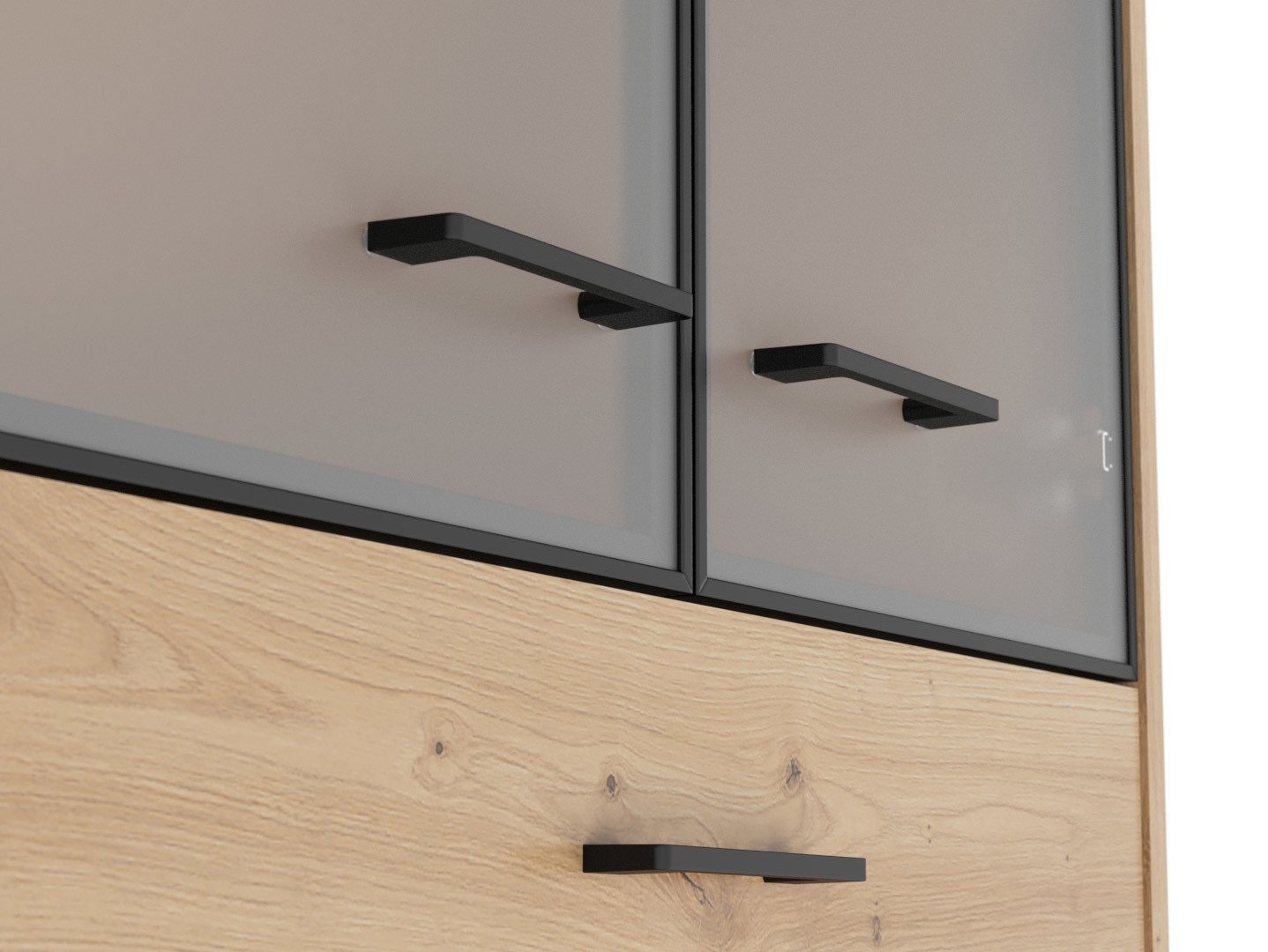 Closed two-door display cabinet with two drawers SPACE OFFICE 80 cm, artistic oak color/matte black color - Image 4