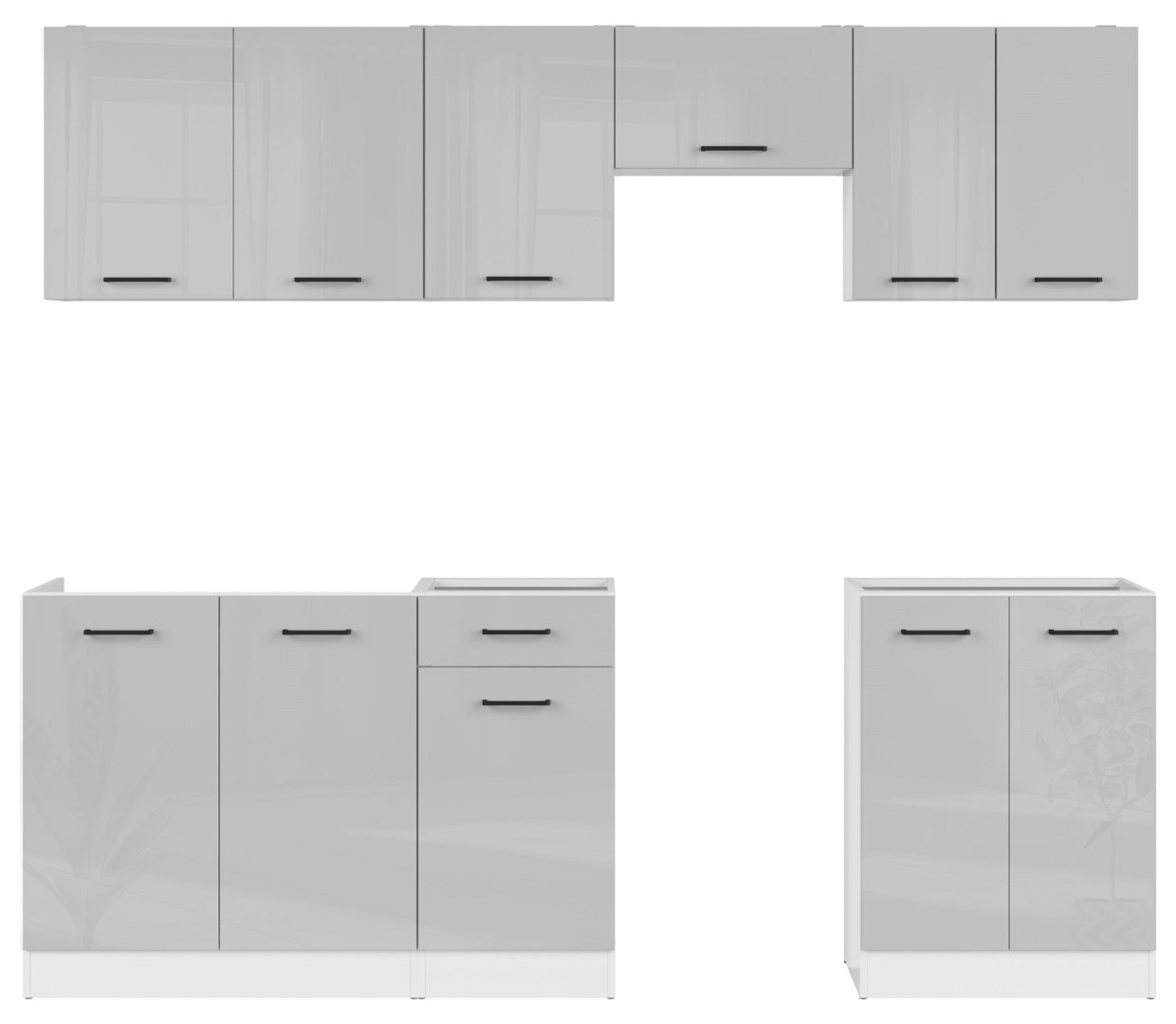 JUNONA LINE kitchen set 230 cm white/light gray glossy - Image 2