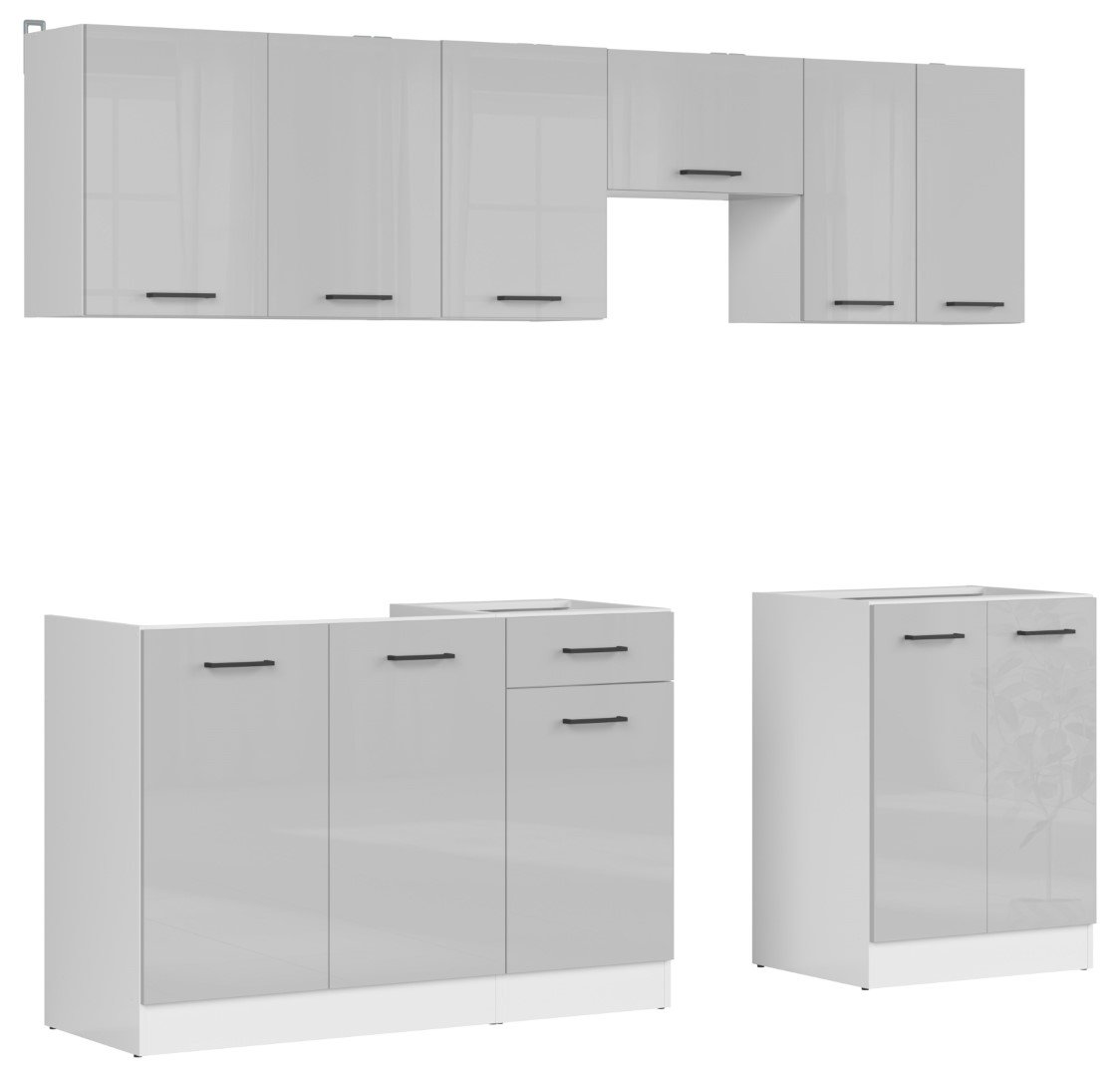 JUNONA LINE kitchen set 230 cm white/light gray glossy
